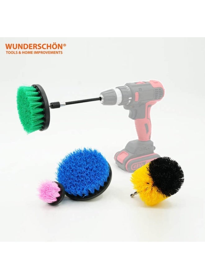 WUNDERSCHÖN Set Of Scrub Brush Power Drill Attachments With Rod Extension Drill Brush Head Set For Deep Cleaning Suitable To Scrub Floor Tiles Metal (5)  - Image 4