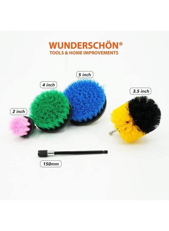 WUNDERSCHÖN Set Of Scrub Brush Power Drill Attachments With Rod Extension Drill Brush Head Set For Deep Cleaning Suitable To Scrub Floor Tiles Metal (5)  - Image 2