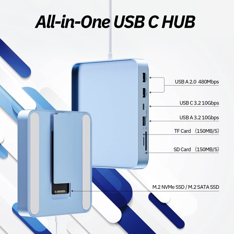 minisopuru محور USB C لجهاز iMac 24 بوصة 2021/2023/2024، محور Minisopuru i-Mac يدعم M.2 NVMe SSD، ملحقات i Mac لجهاز iMac M1/M3/M4، محطة إرساء مع USB A/C بسرعة 10Gbps، SD/TF، M.2 SSD (غير مشمول)، أزرق. - Image 2