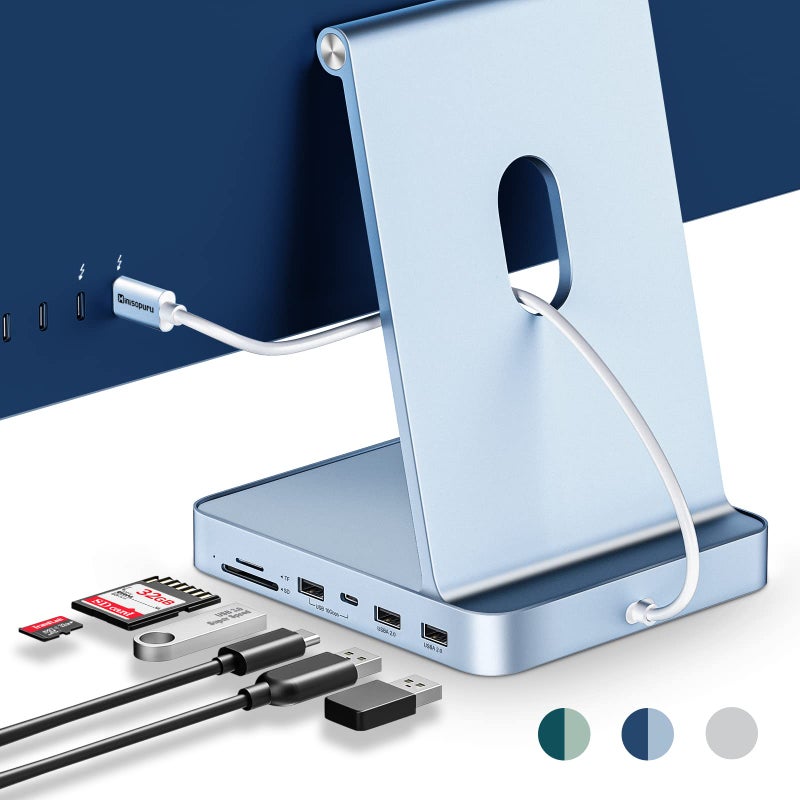 minisopuru محور USB C لجهاز iMac 24 بوصة 2021/2023/2024، محور Minisopuru i-Mac يدعم M.2 NVMe SSD، ملحقات i Mac لجهاز iMac M1/M3/M4، محطة إرساء مع USB A/C بسرعة 10Gbps، SD/TF، M.2 SSD (غير مشمول)، أزرق. - Image 1