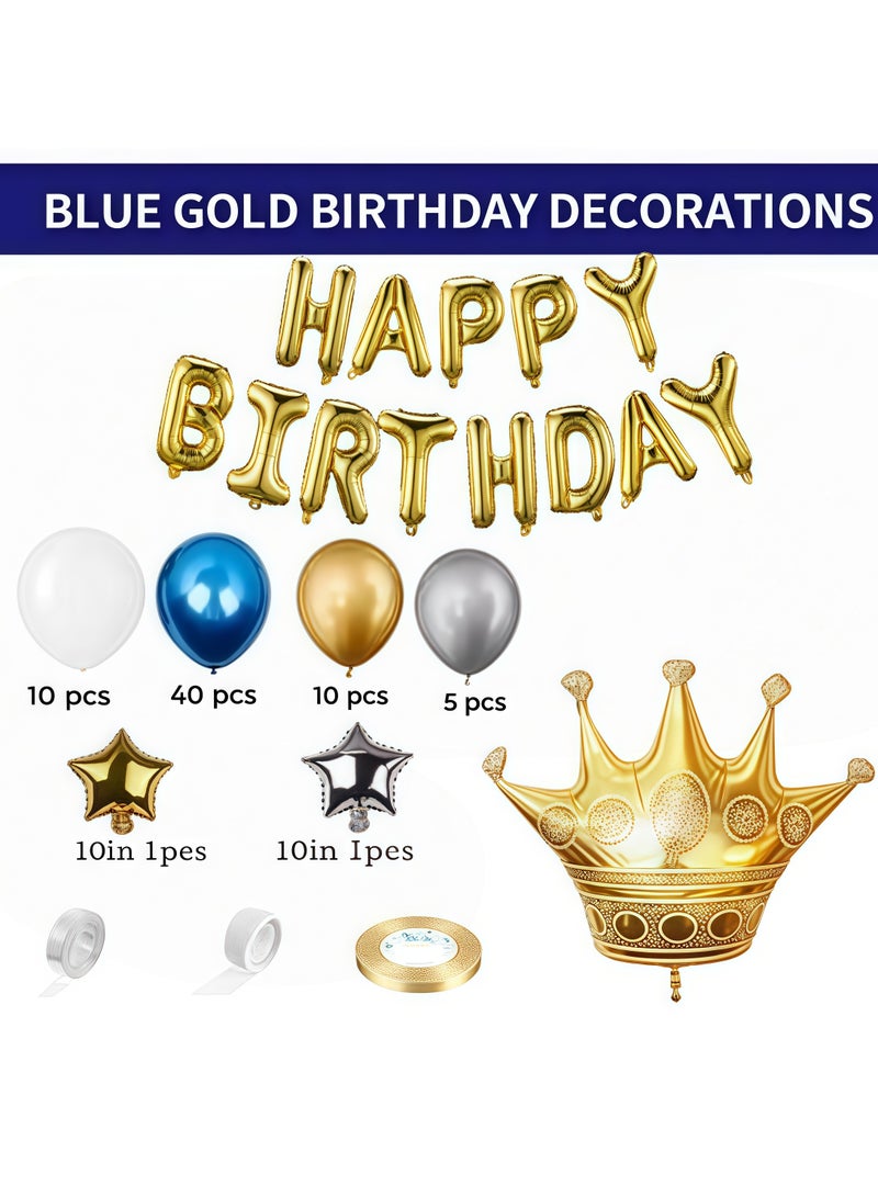 Birthday decoration balloons, crown foil balloons, latex balloons, metallic balloons, gold confetti balloons, star foil balloons, banner cake decorations (with air pump) - Image 2