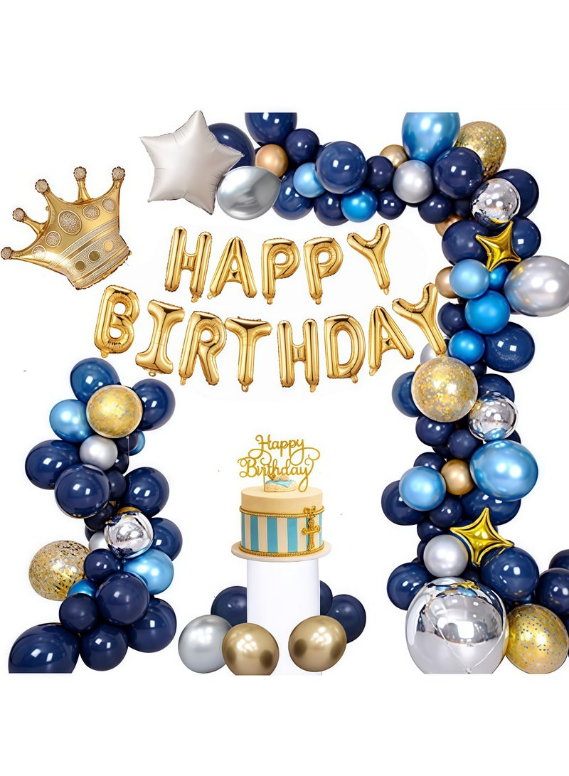 Birthday decoration balloons, crown foil balloons, latex balloons, metallic balloons, gold confetti balloons, star foil balloons, banner cake decorations (with air pump) - Image 1