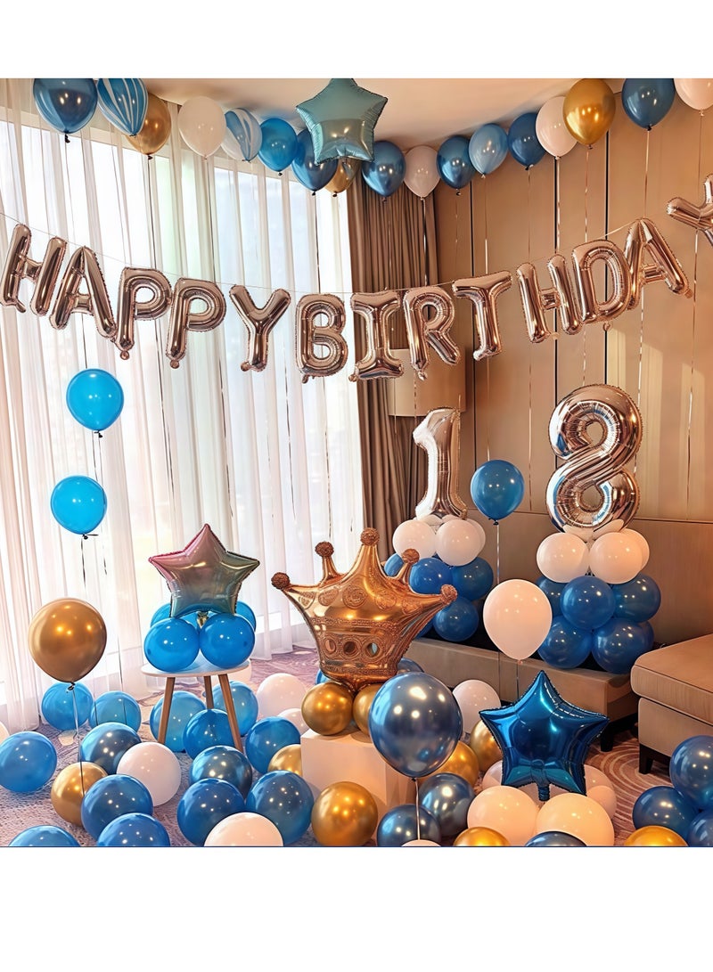 Birthday decoration balloons, crown foil balloons, latex balloons, metallic balloons, gold confetti balloons, star foil balloons, banner cake decorations (with air pump) - Image 3