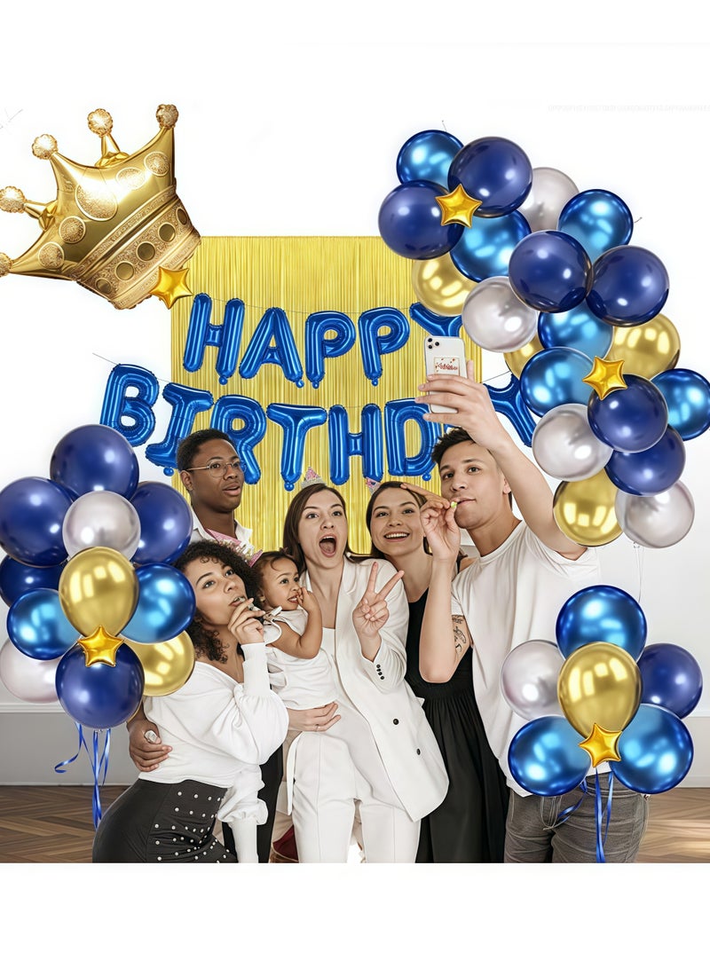 Birthday decoration balloons, crown foil balloons, latex balloons, metallic balloons, gold confetti balloons, star foil balloons, banner cake decorations (with air pump) - Image 5