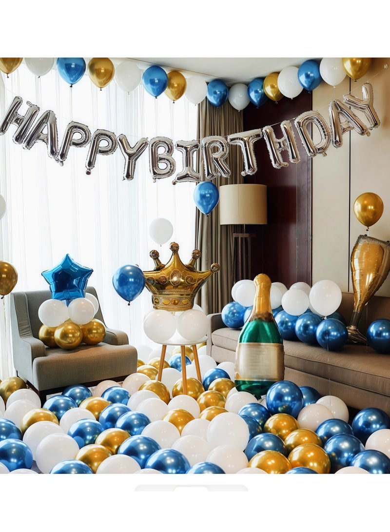 Birthday decoration balloons, crown foil balloons, latex balloons, metallic balloons, gold confetti balloons, star foil balloons, banner cake decorations (with air pump) - Image 4