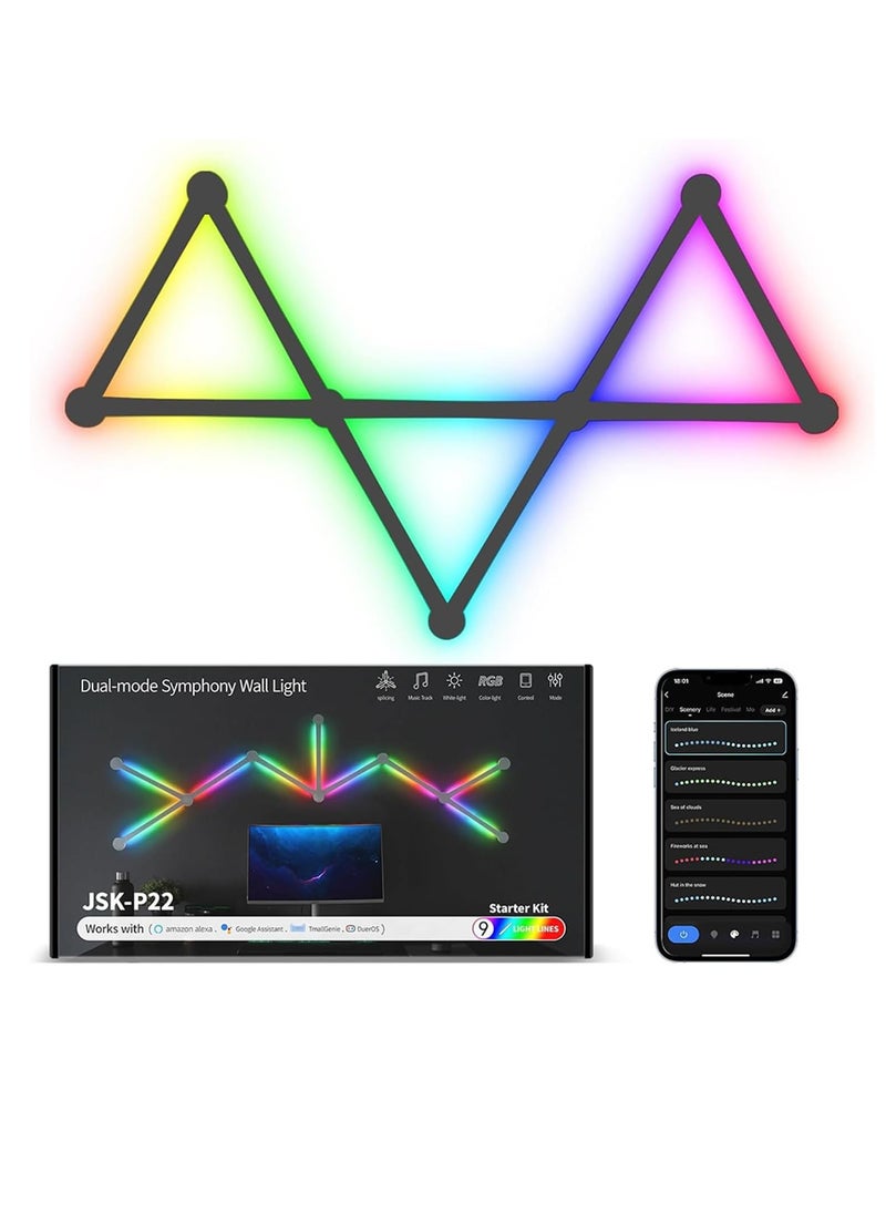 0TO1 TECH Smart Wall Light Lines, WiFi RGB LED Light Bars, 16M+ Color Dimmable Music Sync DIY Home Decor Atmosphere Light for Gaming Party Streaming Lovers,APP Intelligent Control  - Image 1