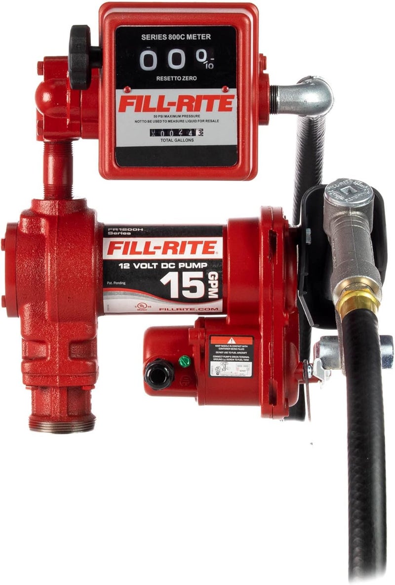 FILL RITE Fill-Rite FR1211H 12V 15 GPM Fuel Transfer Pump with Standard Mechanical Meter Package, Gallons | Gasoline, Diesel, Kerosene, Ethanol & Methanol Blends & Biodiesel - Image 1