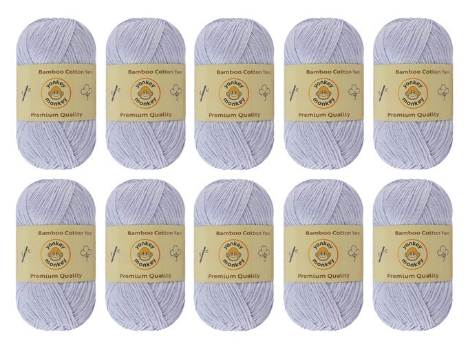 10PACK OF 500 GRAMS YARN 70 RAYON DERIVED FROM BAMBOO 30 COTTON IMPORTED WHITE GRAY 9006