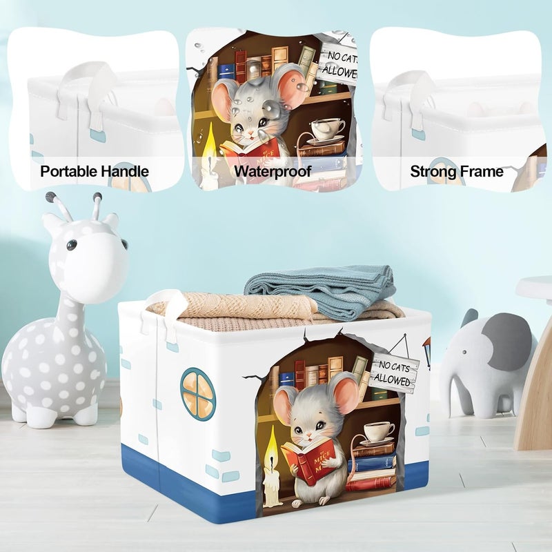 Clastyle Mouse Reading Book Shelf Basket for Classroom Collapsible Toy Gift Kid Storage Basket Baby Clothes Organizer Nursery Bin - Image 4