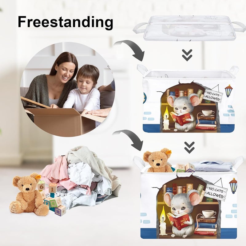 Clastyle Mouse Reading Book Shelf Basket for Classroom Collapsible Toy Gift Kid Storage Basket Baby Clothes Organizer Nursery Bin - Image 3