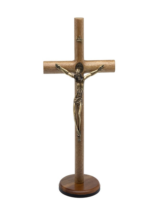 Intercession Round-Wood Tabletop Cross Crucifix (Antique Gold - 10 inch) - Image 1