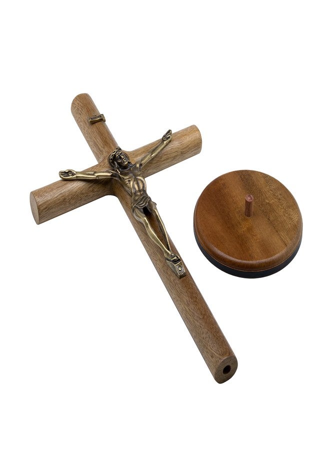 Intercession Round-Wood Tabletop Cross Crucifix (Antique Gold - 10 inch) - Image 4