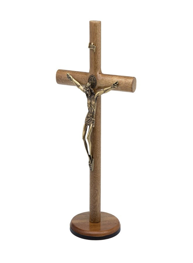 Intercession Round-Wood Tabletop Cross Crucifix (Antique Gold - 10 inch) - Image 2