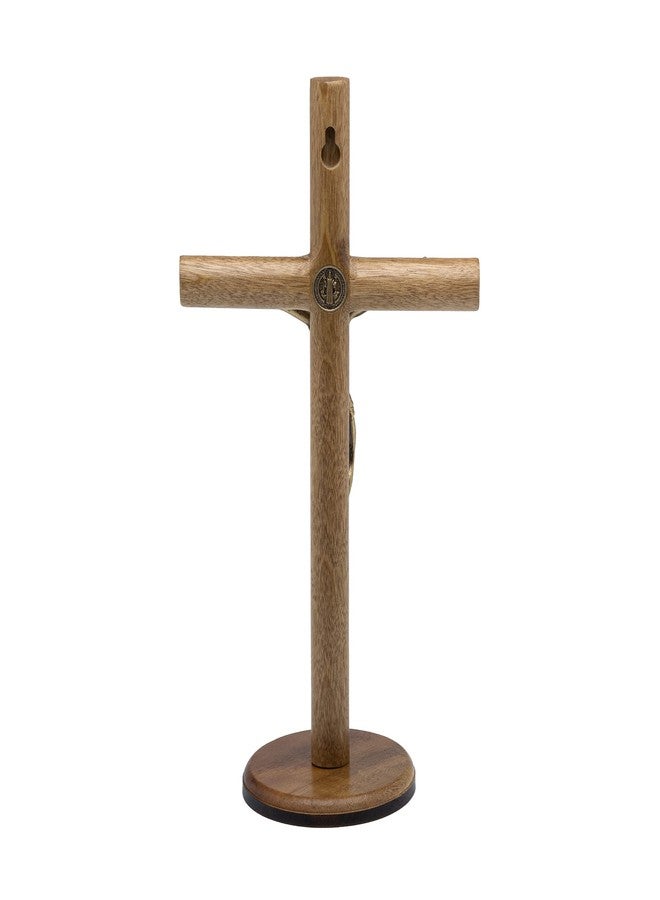 Intercession Round-Wood Tabletop Cross Crucifix (Antique Gold - 10 inch) - Image 3