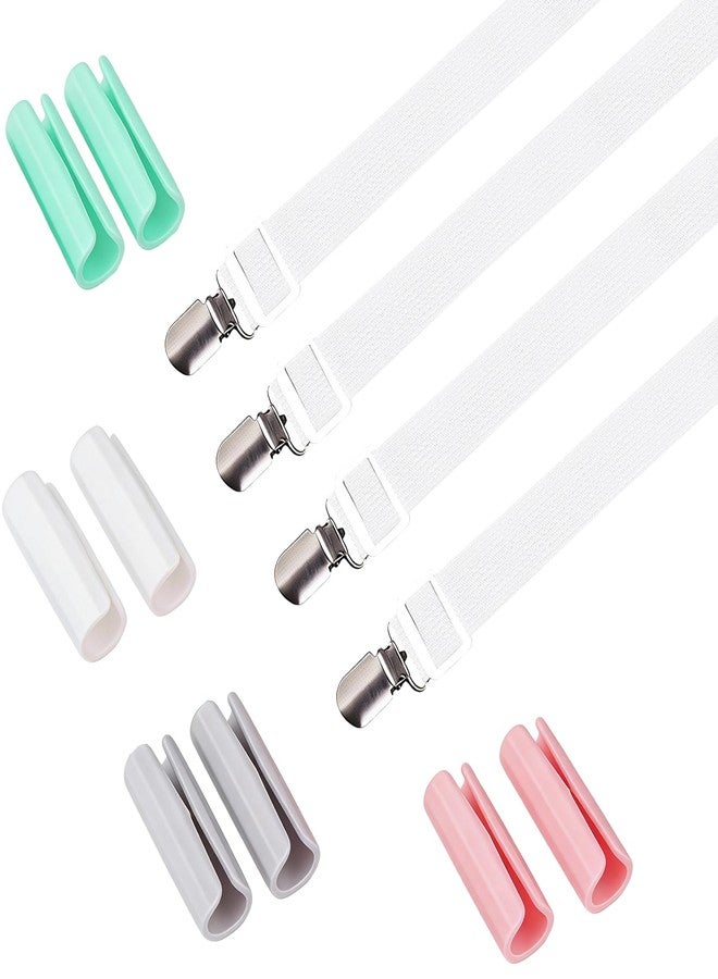 VRSHMB Combo Bed Sheet Grippers, 8 Bed Sheet Holders and 4 Bed Sheet Straps, Adjustable Multi-Purpose Bed Sheet Clips, Double Fixation Effect, Non-Damaging to Sheets (White+8pcs) - Image 1