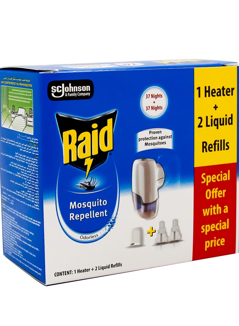 RAID Mosquitoes Repellant Device + 2 Liquid Bottle - Fragrance Free - Image 1