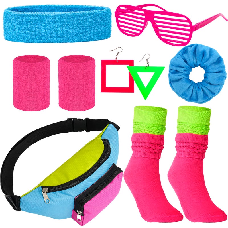 YAROMO 80s Neon Costume Set, 80s 90s Leg Warmers Yoga Headband Wristband Fanny Pack for Women - Image 1