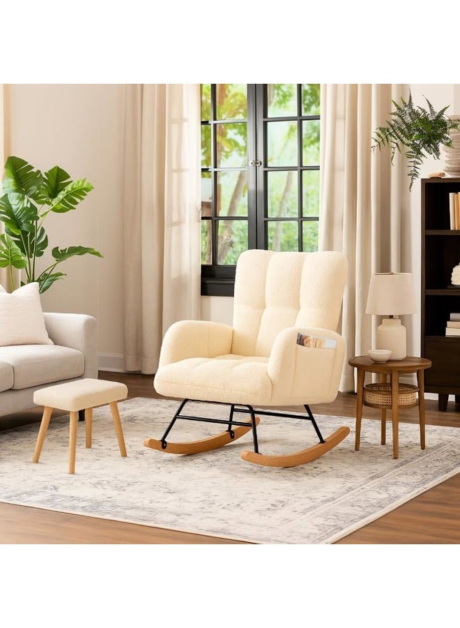 COMHOMA Nursery Rocking Chair with Ottoman,Teddy Glider Rocking Chair,Accent Chair with High Backrest Reading Chair for Adult,Nursery,Bedroom,Living Room,Offices(Beige with Ottoman) - Image 5