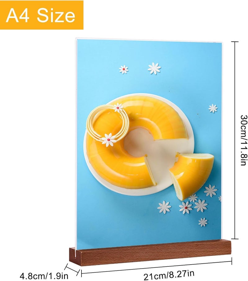 DONGLI A4 Acrylic Sign Holder,(4 Pack) T-Shape Wooden Base Poster Menu Holder,Plastic Display Stands Double Sided for Tables Hotel Conference - Image 2