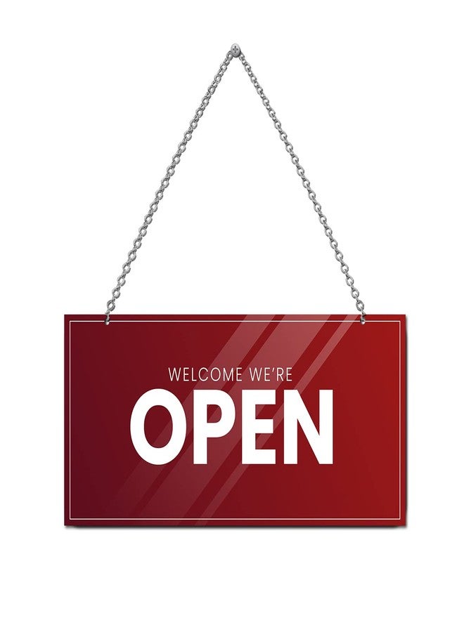 Wildmark Double Sided Open-Close Sign Board for shop, office, restaurant and hotel (5x11 Inches, Red, Wooden) - Image 1