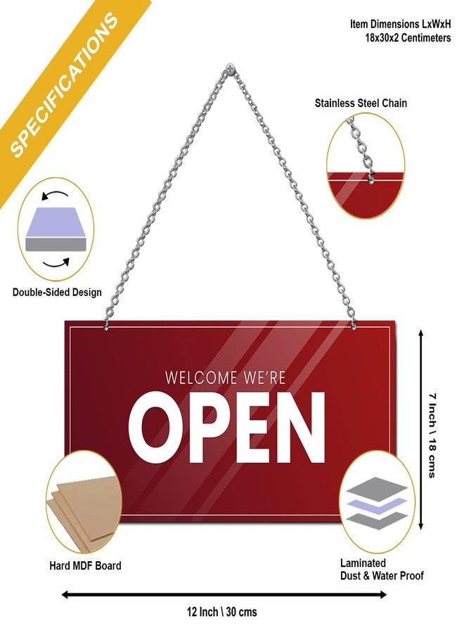Wildmark Double Sided Open-Close Sign Board for shop, office, restaurant and hotel (5x11 Inches, Red, Wooden) - Image 3