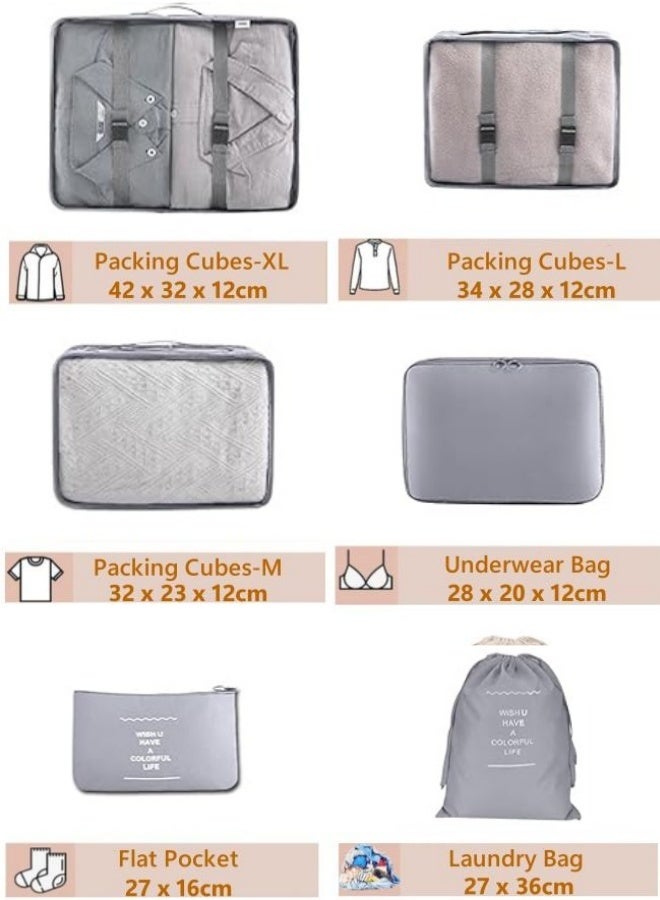 Optico 6 Set Packing Cubes, Travel Luggage Packing Cubes Luggage Packing Organizer Bags Travel Essentials Bags Luggage Compression Bag for Efficient Travel Organization (Grey) - Image 2