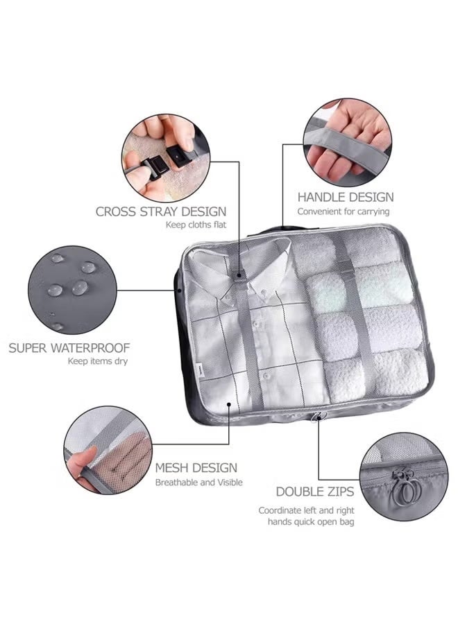 Optico 6 Set Packing Cubes, Travel Luggage Packing Cubes Luggage Packing Organizer Bags Travel Essentials Bags Luggage Compression Bag for Efficient Travel Organization (Grey) - Image 5