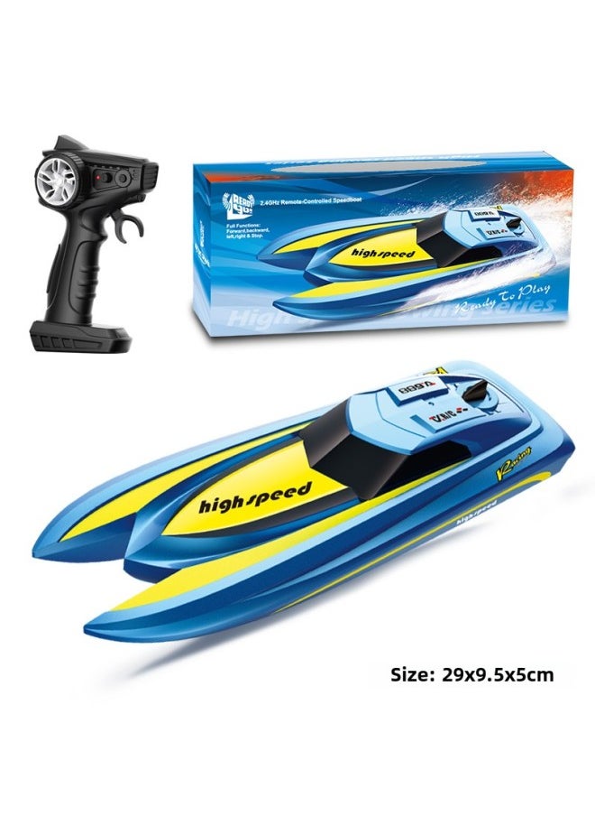 Genuine Goods Remote Control Boat Children's Large Turbojet High-speed Speedboat Can Go Down The Water High-horsepower Electric Boat Model Toy-Color: Tx688-lemon Blue-Specification:Luxurious Three Electric  - Image 1
