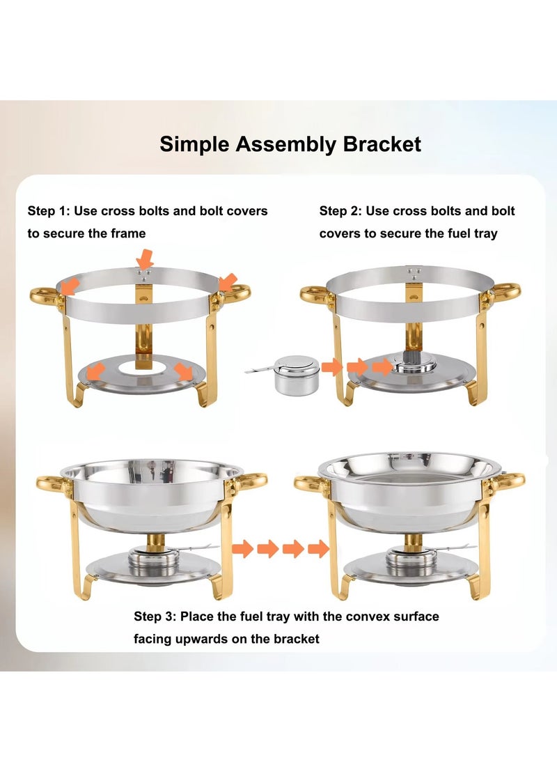 4 Pack Chafing Dish Buffet Set 5 Qt, 5L Stainless Steel Chafing Dishes,Round Catering Warmer Server with Glass Lid & Cover Holder,Food Warmers for Parties, Wedding,Birthday - Image 5