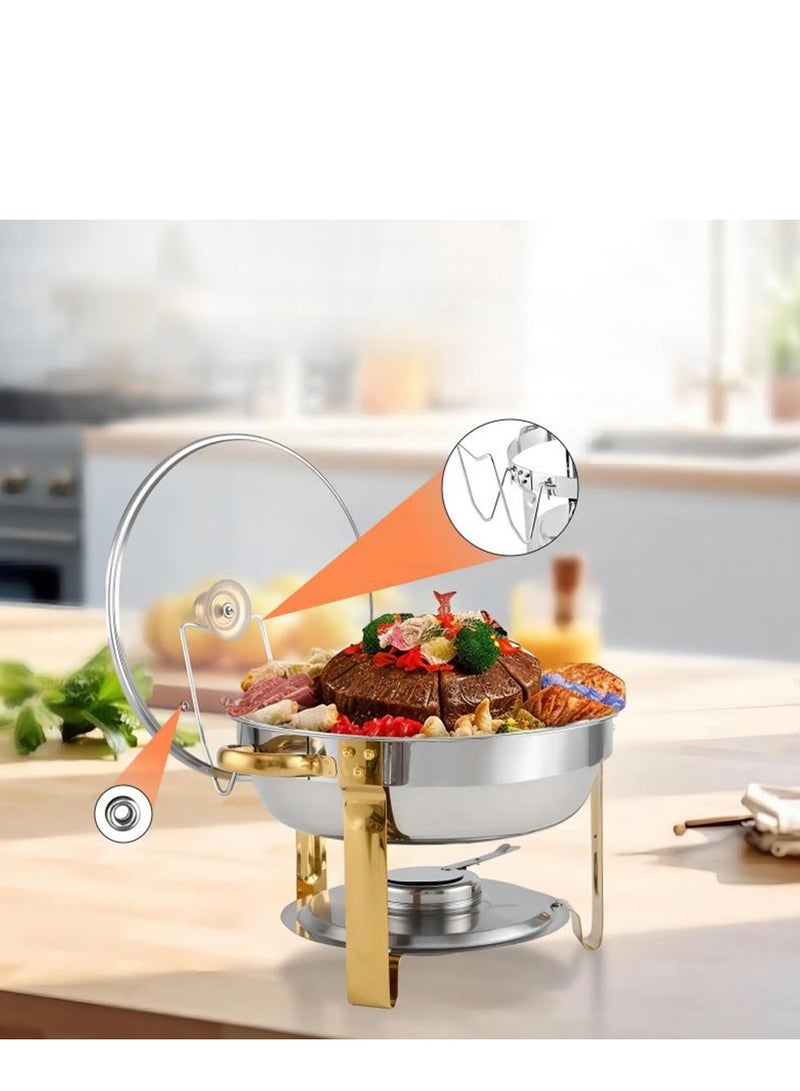 4 Pack Chafing Dish Buffet Set 5 Qt, 5L Stainless Steel Chafing Dishes,Round Catering Warmer Server with Glass Lid & Cover Holder,Food Warmers for Parties, Wedding,Birthday - Image 4