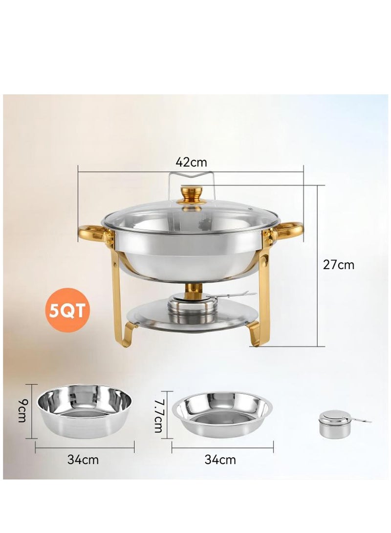 4 Pack Chafing Dish Buffet Set 5 Qt, 5L Stainless Steel Chafing Dishes,Round Catering Warmer Server with Glass Lid & Cover Holder,Food Warmers for Parties, Wedding,Birthday - Image 2