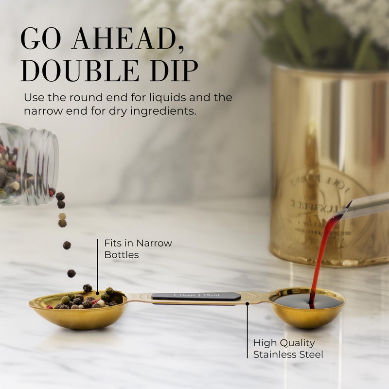 styled settings Gold Magnetic Measuring Spoons with Leveler - Featuring 8-Piece Upgraded Style, Dual-Sided, Stackable, Stainless Steel Gold Measuring Spoons Set - Fits in Spice Jars, Luxury Kitchen Accessories - Image 5