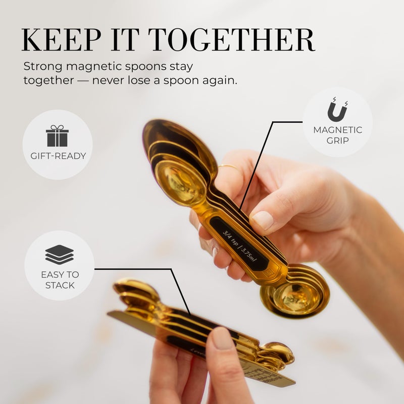styled settings Gold Magnetic Measuring Spoons with Leveler - Featuring 8-Piece Upgraded Style, Dual-Sided, Stackable, Stainless Steel Gold Measuring Spoons Set - Fits in Spice Jars, Luxury Kitchen Accessories - Image 4