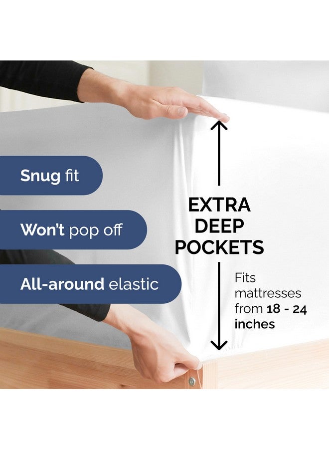 CGK Unlimited Extra Deep Cal King Fitted Sheet - Hotel Luxury Single Fitted Sheet Only - Easily Fits 18 inch to 24 inch Mattress - Ultra Soft, Wrinkle & Fade Free w/Extra Deep Pockets - Breathable & Comfy - White - Image 2
