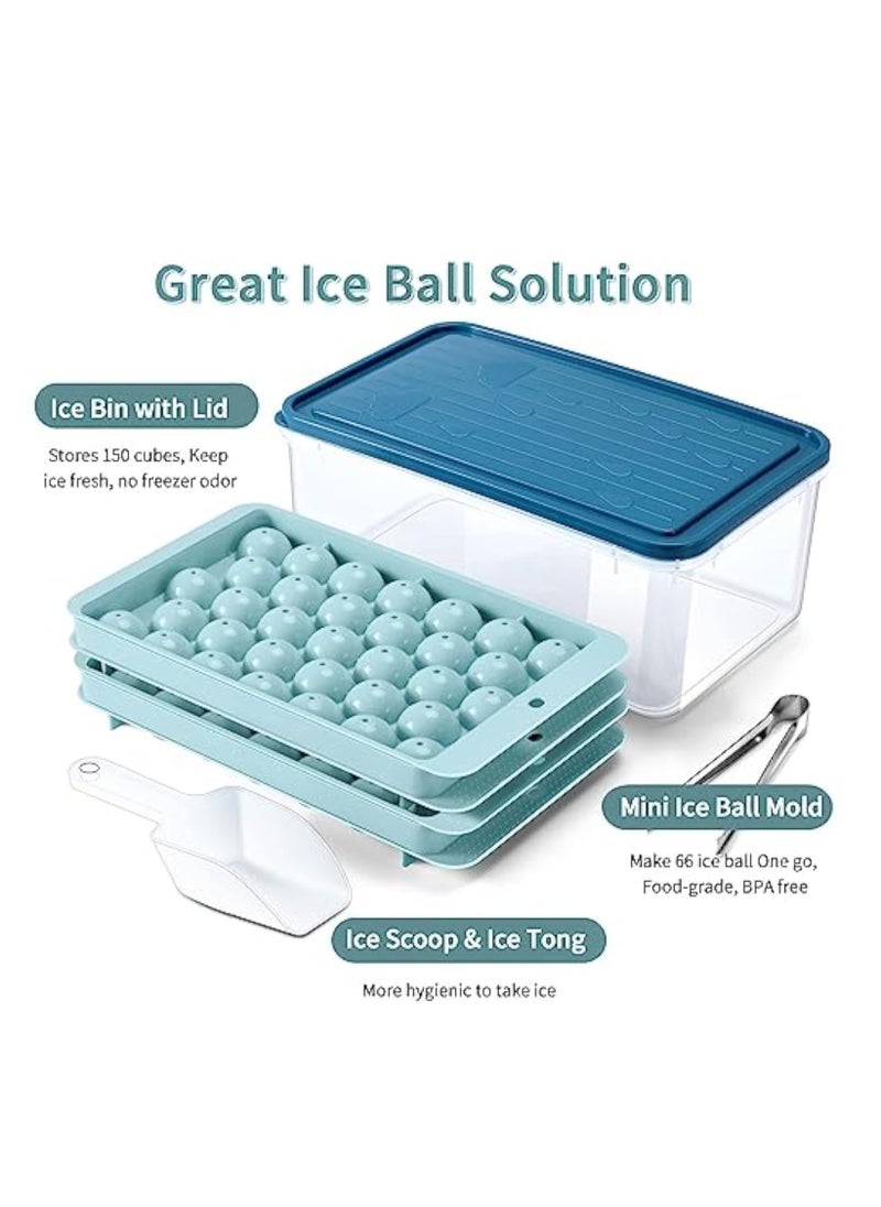 Arabest - Round Ice Cube Tray, Ice Ball Maker Mould for Refrigerator, Ice Cube Tray Maker 66PCS Spherical Ice Cubes, 2 Trays, 1 Ice Bucket and Scoop - Image 1