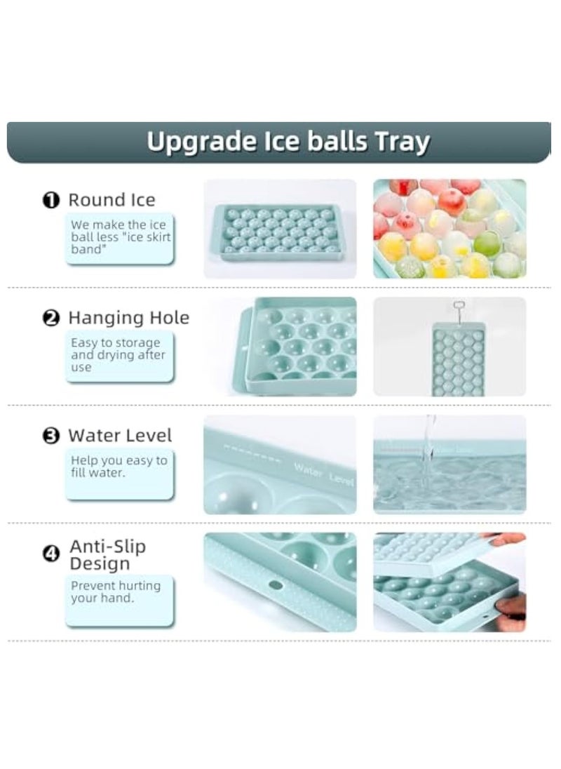Arabest - Round Ice Cube Tray, Ice Ball Maker Mould for Refrigerator, Ice Cube Tray Maker 66PCS Spherical Ice Cubes, 2 Trays, 1 Ice Bucket and Scoop - Image 1