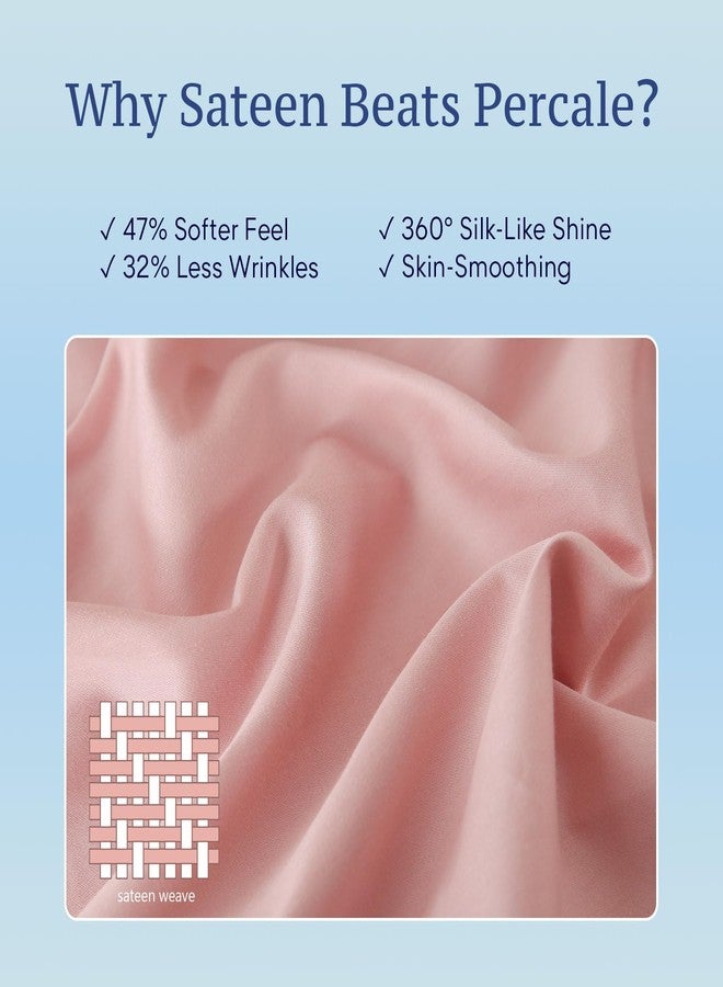 JSD 100% Cotton Sheet Set Twin, Dusty Pink Sateen Sheets 300 Thread Count, Soft Breathable Cooling Bed Sheets Deep Pocket - Image 5