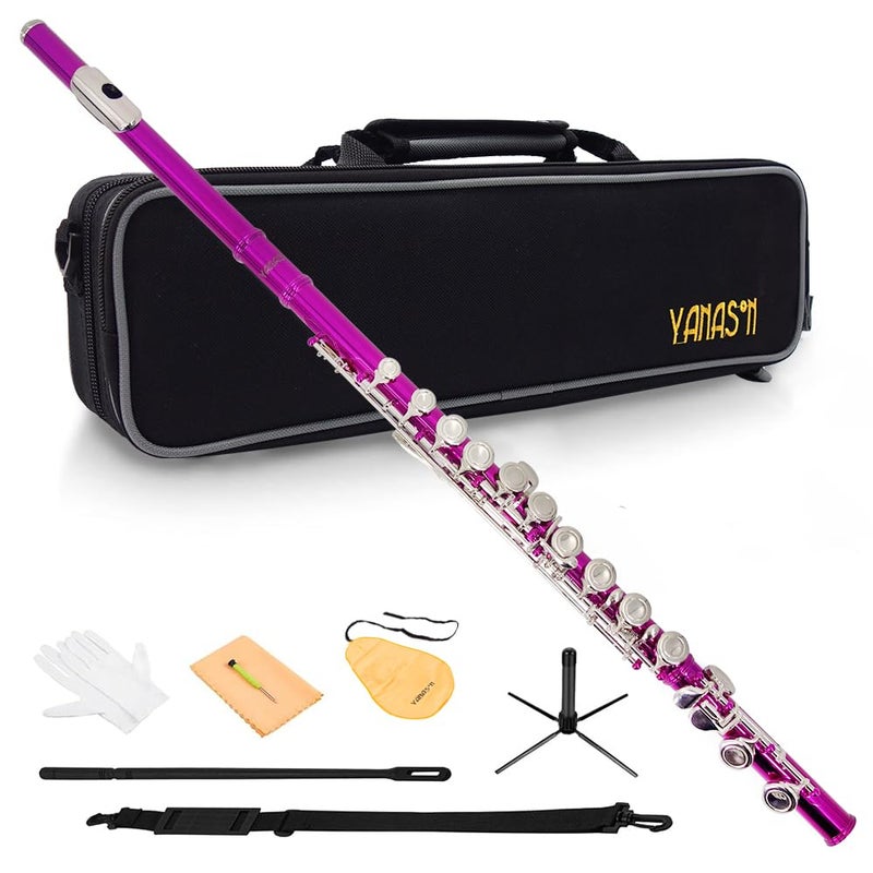 YANASON Pink C Flute Closed Hole 16 Keys Flute Nickel-Plated for Beginner, Student and Professionals with Carrying case, Metal stand, Gloves, Tuning Rod, Cleaning kit(Pink) - Image 1