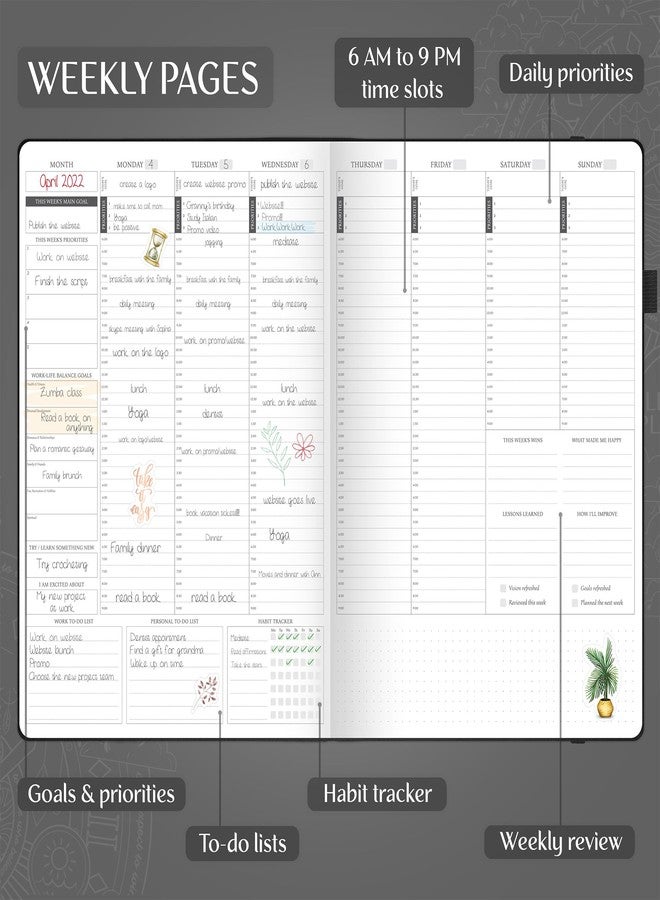 Legend Planner مخطط ليجند سوري برو بريميوم - مخطط جدول زمني غير مؤرخ مع خانات زمنية - منظم شخصي أسبوعي وشهري ويومي، مقاس A4 (أسود) - Image 3