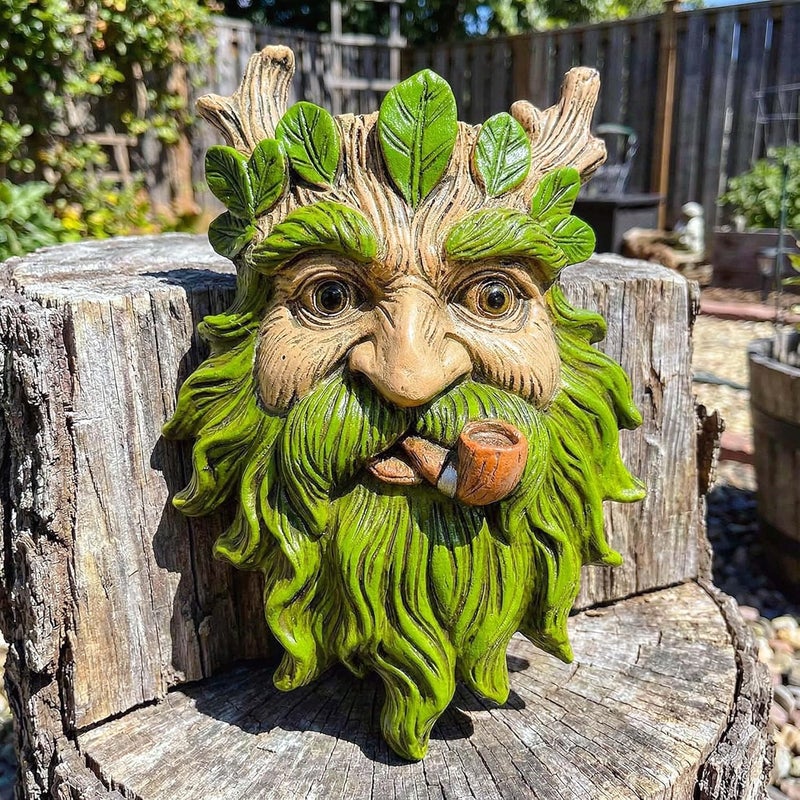 Euiroet 9.9" Whimsical Tree Face Sculpture, Garden Peeker Statue, Outdoor Trunk Tree Huggers Art, Landscape Accent Ornament, Hanging Fairy Elve Figurine for Yard Art, Trees Decor Wall Mounted Statues - Image 1