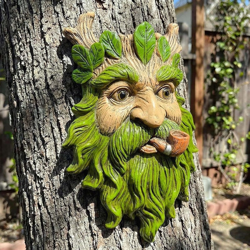 Euiroet 9.9" Whimsical Tree Face Sculpture, Garden Peeker Statue, Outdoor Trunk Tree Huggers Art, Landscape Accent Ornament, Hanging Fairy Elve Figurine for Yard Art, Trees Decor Wall Mounted Statues - Image 5