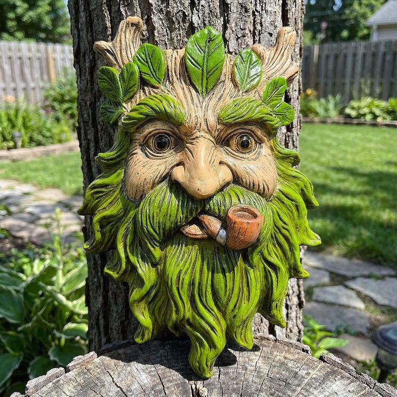 Euiroet 9.9" Whimsical Tree Face Sculpture, Garden Peeker Statue, Outdoor Trunk Tree Huggers Art, Landscape Accent Ornament, Hanging Fairy Elve Figurine for Yard Art, Trees Decor Wall Mounted Statues - Image 4