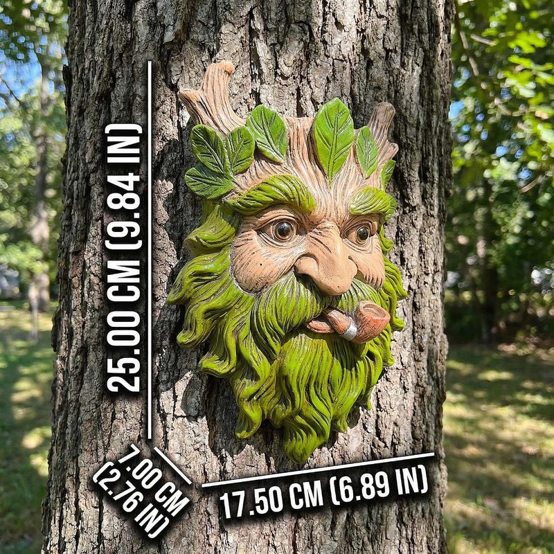 Euiroet 9.9" Whimsical Tree Face Sculpture, Garden Peeker Statue, Outdoor Trunk Tree Huggers Art, Landscape Accent Ornament, Hanging Fairy Elve Figurine for Yard Art, Trees Decor Wall Mounted Statues - Image 3