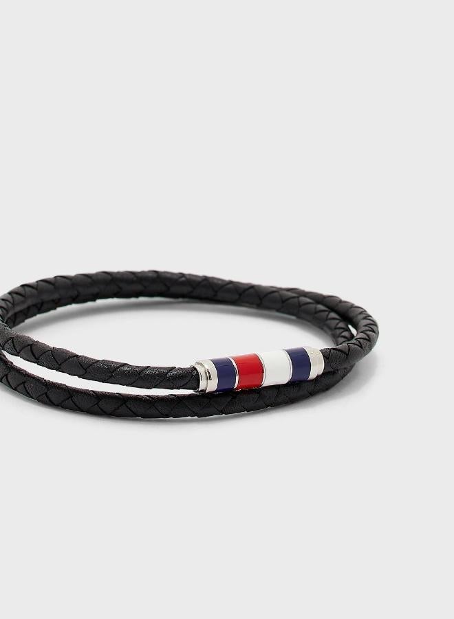 TOMMY HILFIGER Mens Bracelet With Double-Wrap Braided Black Leather - 2790056 - Image 3