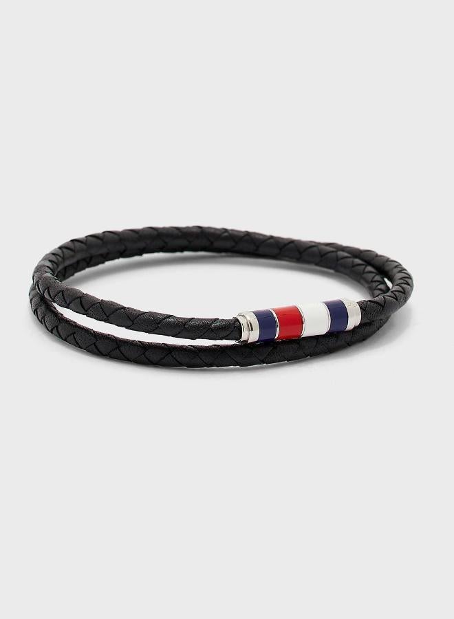 TOMMY HILFIGER Mens Bracelet With Double-Wrap Braided Black Leather - 2790056 - Image 1