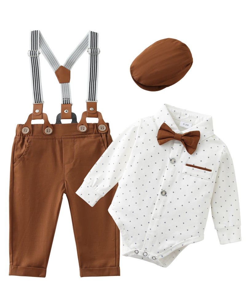 ZOEREA Baby Boy Suit 0-24M Gentleman Outfit Clothes Set Infant Long Sleeve Dress Shirt+Suspender Pants+Bowtie+Beret Hat - Image 1