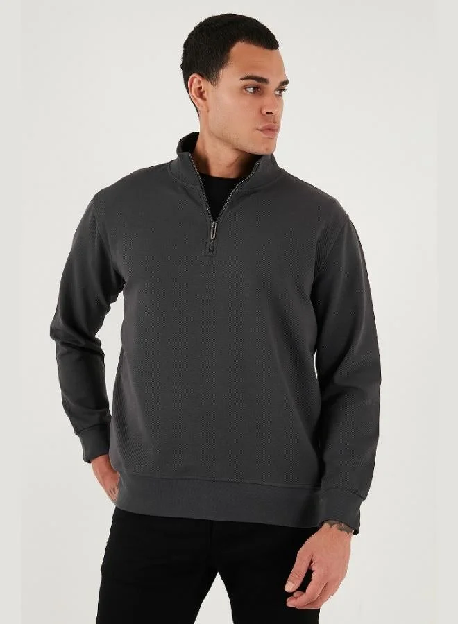Buratti  Buratti Cotton Regular Fit Half Zipper Stand Collar Sweat Men's SWEAT 5905470 for Men | Best Price UAE