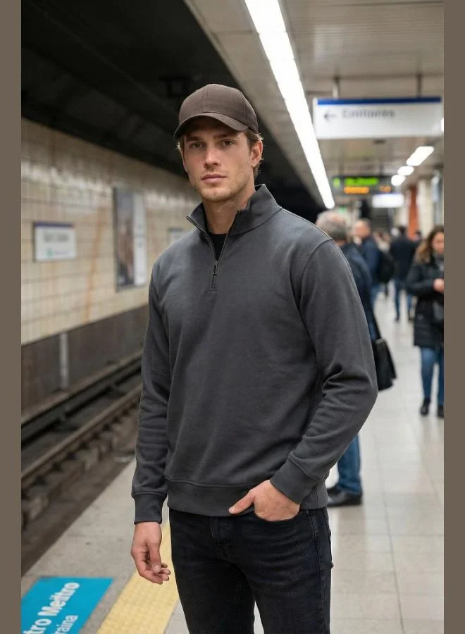 Buratti  Buratti Cotton Regular Fit Half Zipper Stand Collar Sweat Men's SWEAT 5905470 for Men | Best Price UAE