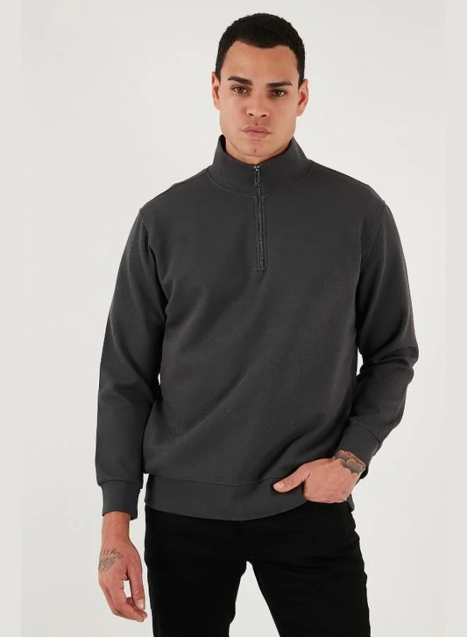 Buratti  Buratti Cotton Regular Fit Half Zipper Stand Collar Sweat Men's SWEAT 5905470 for Men | Best Price UAE