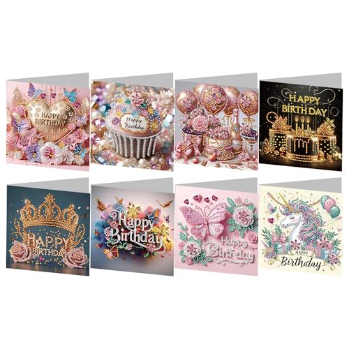 JBTM24 8 Pack 5D DIY Diamond Painting Cards Kit Diamond Art Birthday Holiday Greeting Card Art Crafts Kit Creative Gift with Envelope Card Making Kits for Adults Birthday - Image 1